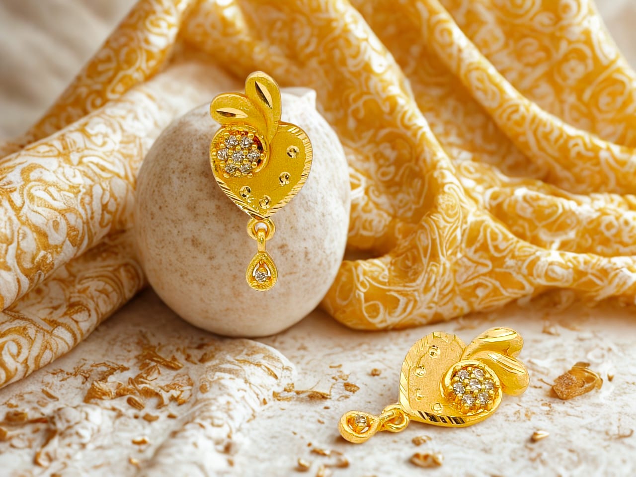 Intricate Gold Stud and Drop Earrings