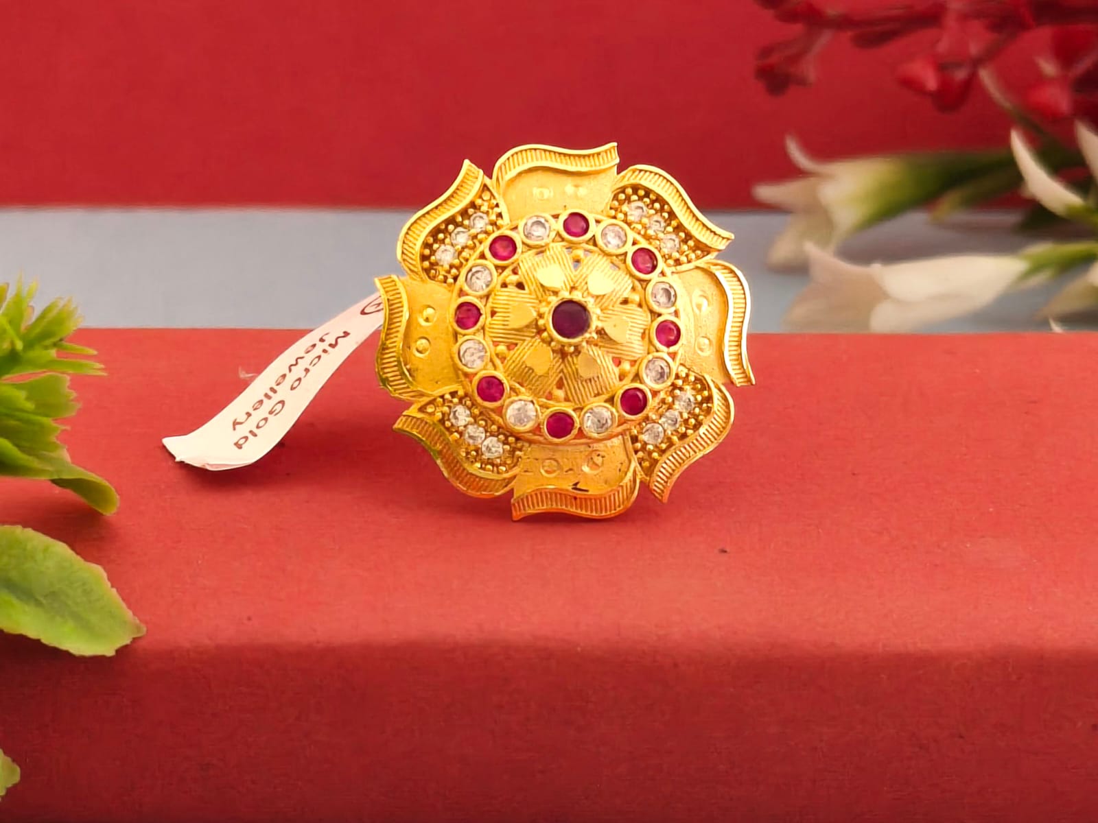 Majestic Ruby and Stone Floral Cocktail Ring