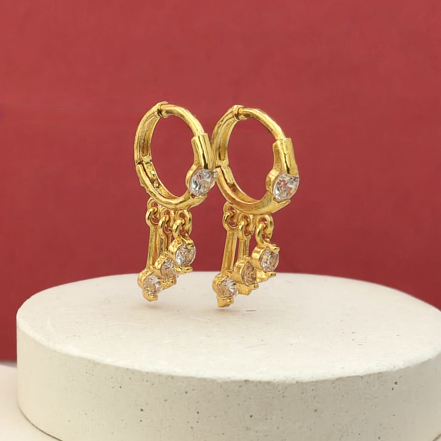 Dazzling Gold-Plated Crystal Dangle Hoop Earrings
