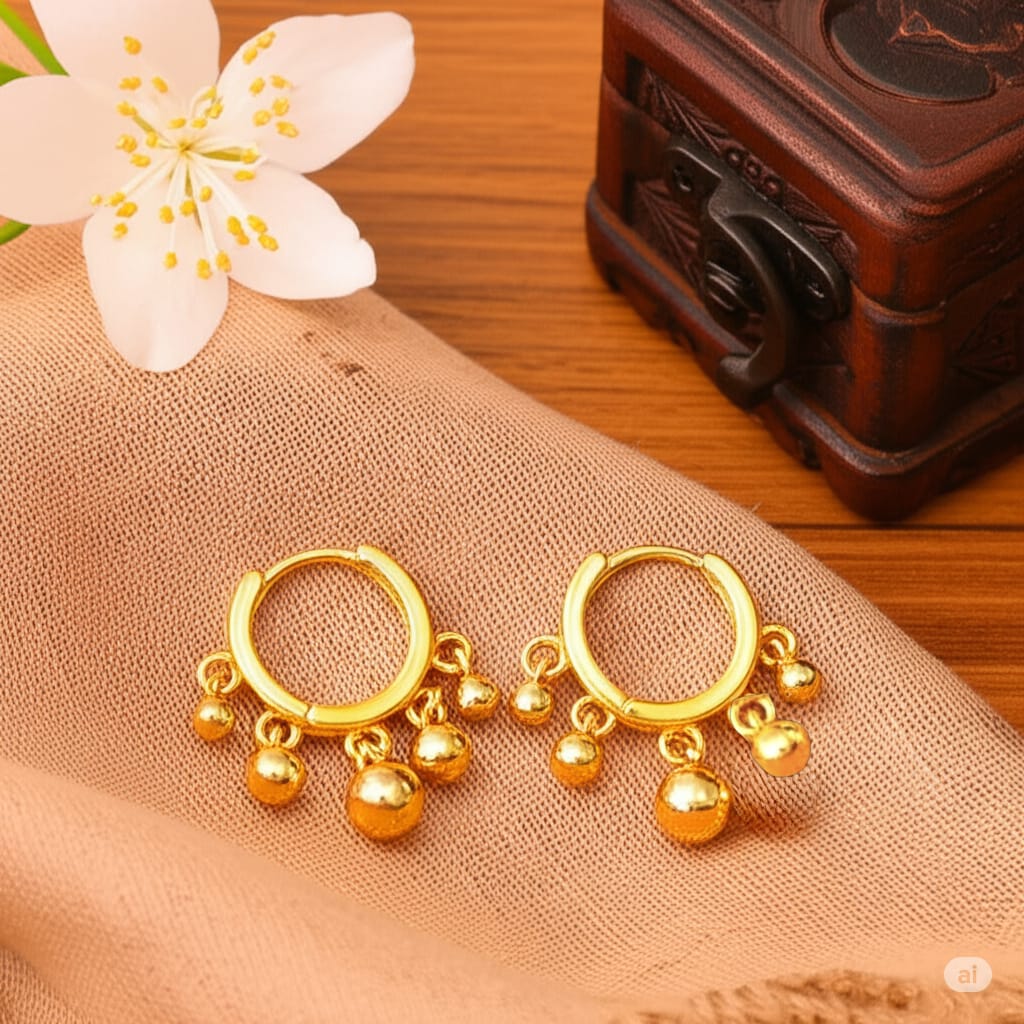 Golden Ball Drop Hoop Earrings