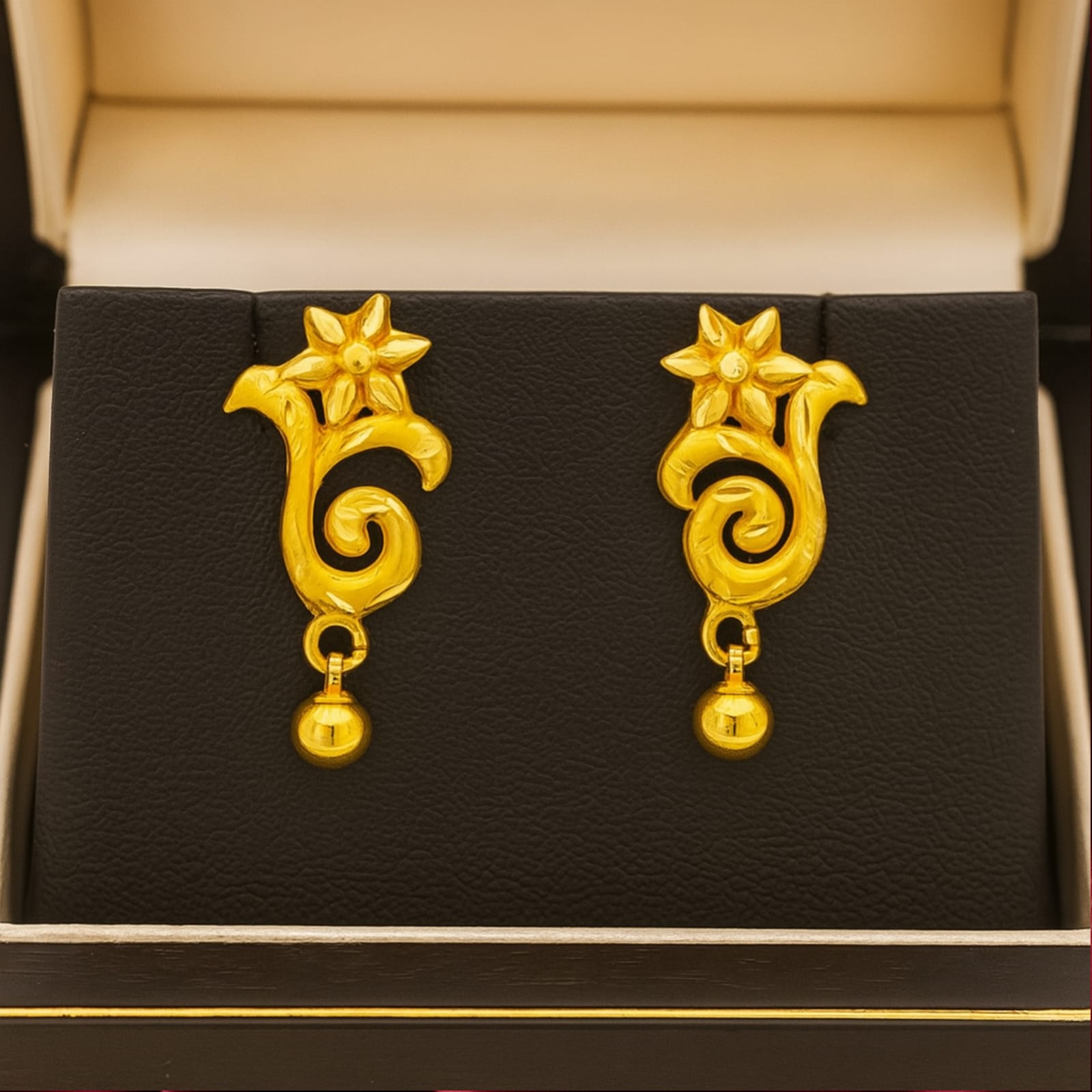 Artistic Floral Motif Gold-Finished Stud Earrings