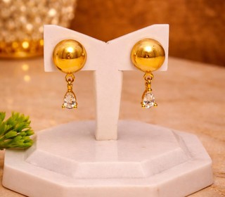 Gold Dome Teardrop Crystal Stud Earrings