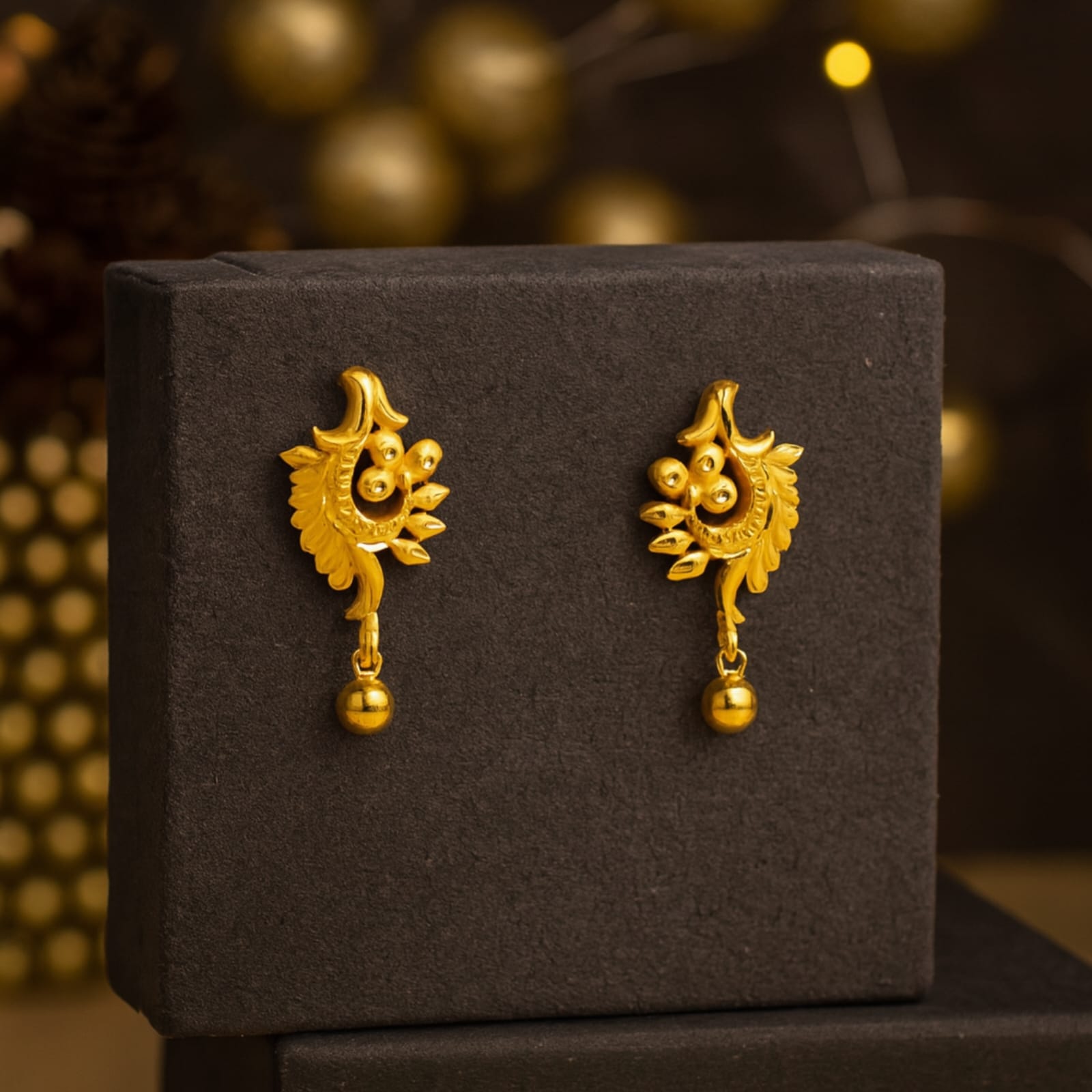 Elegant Gold Floral Vine Drop Earrings