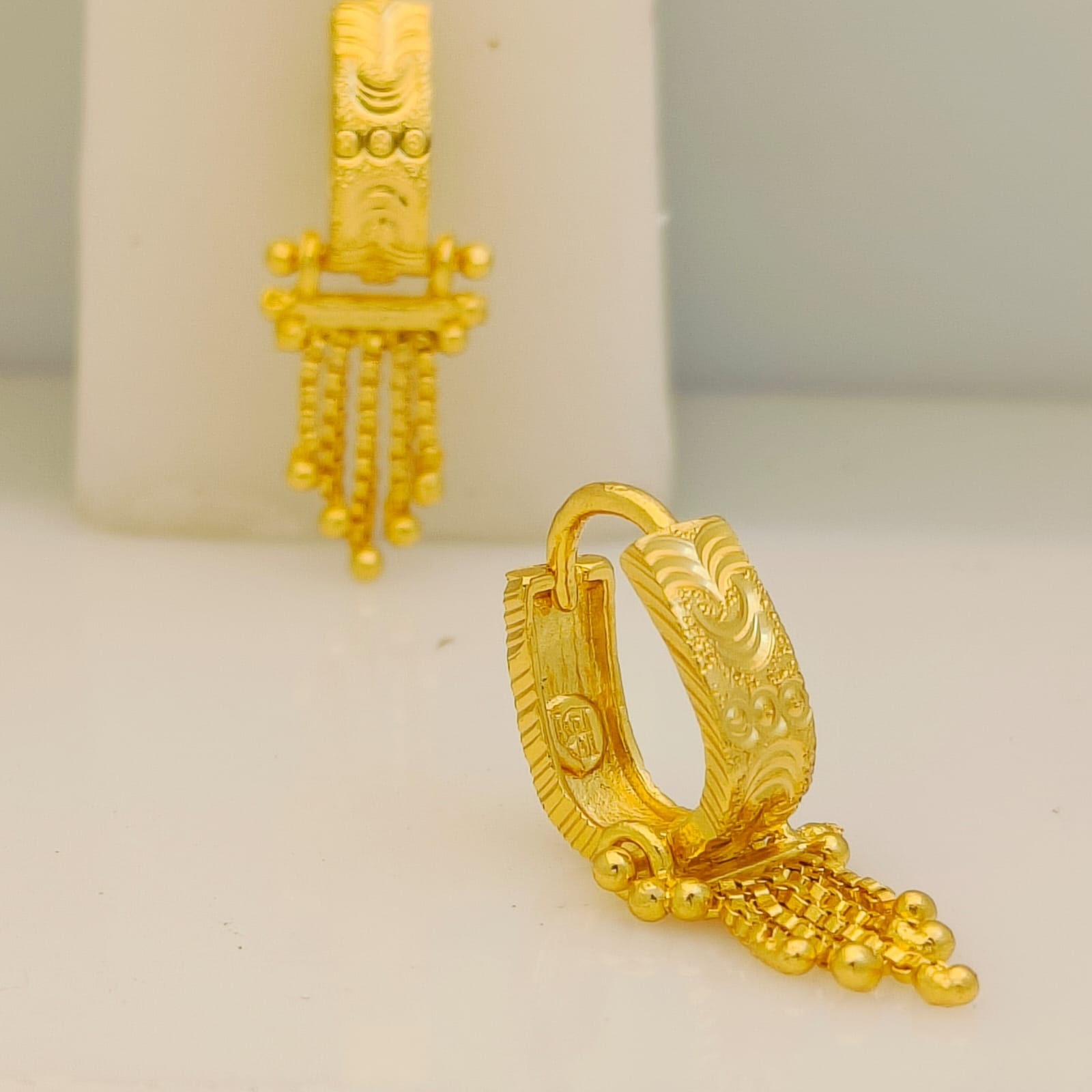 Ornate Gold Bali Earrings with Beaded Tassel Drops