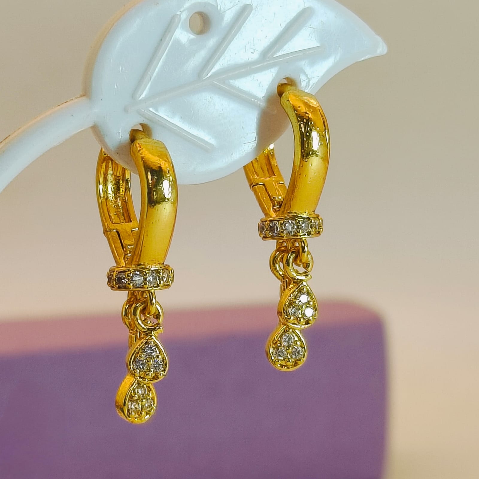 Radiant Crystal-Accented Gold Huggie Drop Earrings