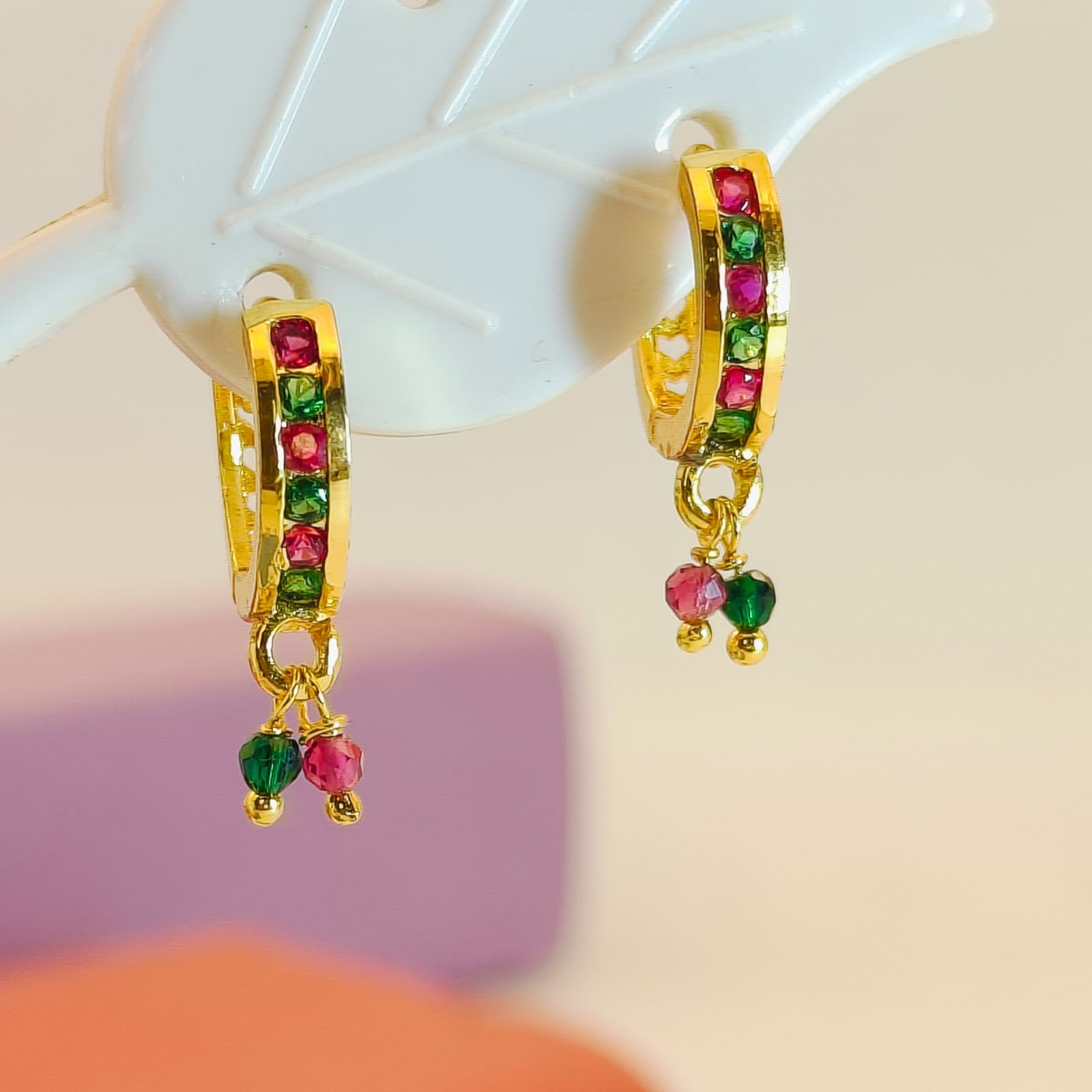 Vibrantly Jeweled Multi-Color Huggie Drop Earrings