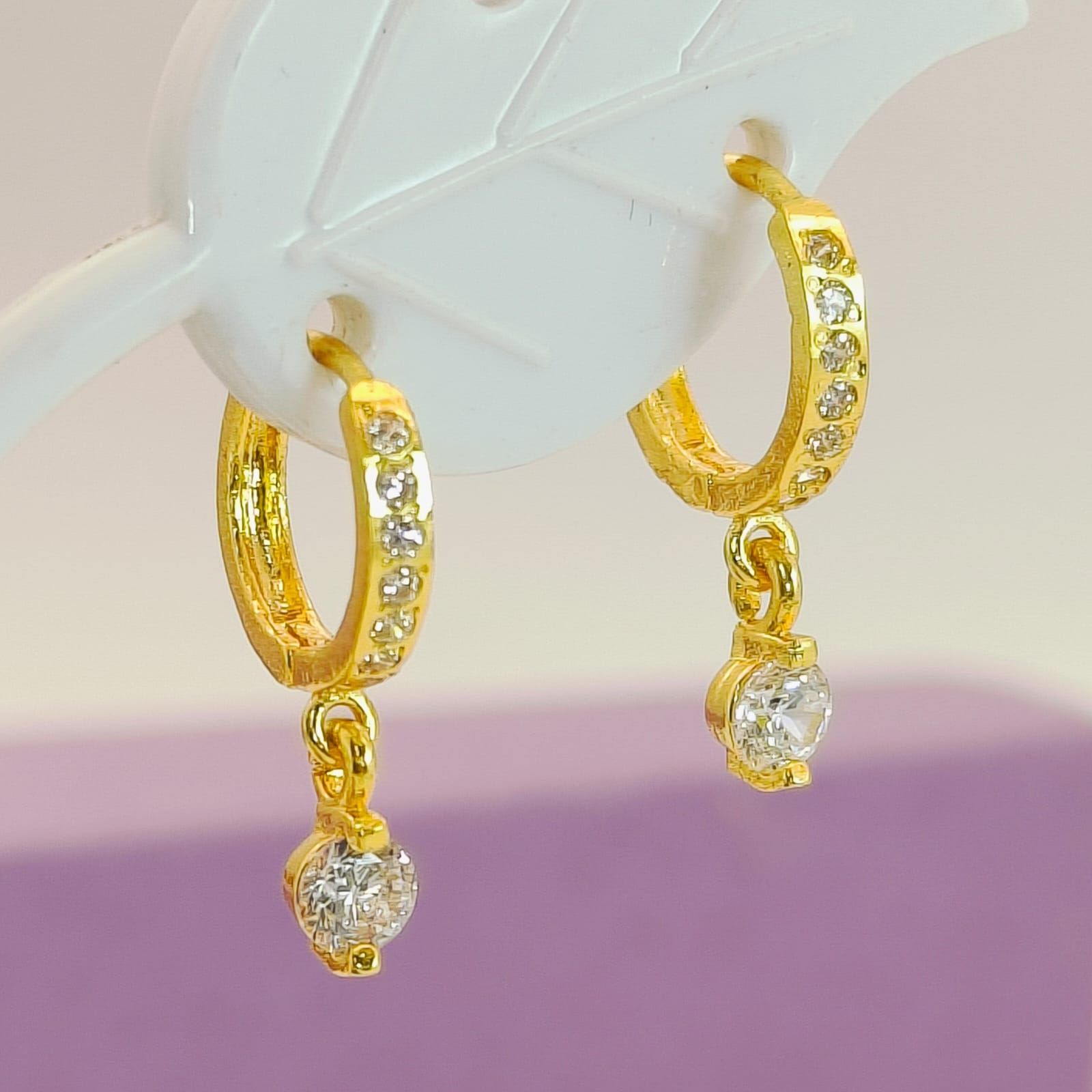 Sparkling Star-Patterned Gold Huggie Drop Earrings