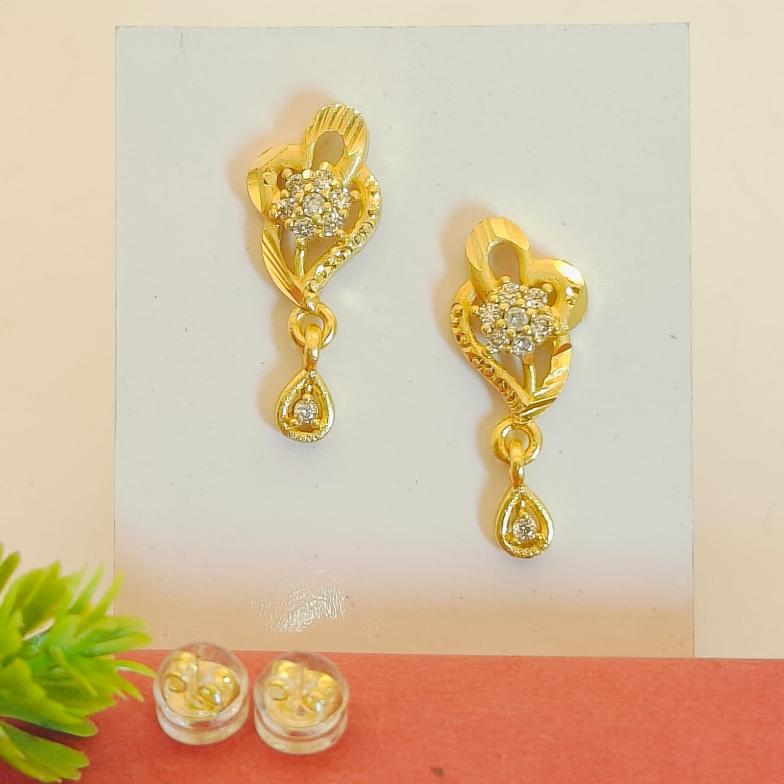Gold-Plated Heart & Floral Drop Earrings