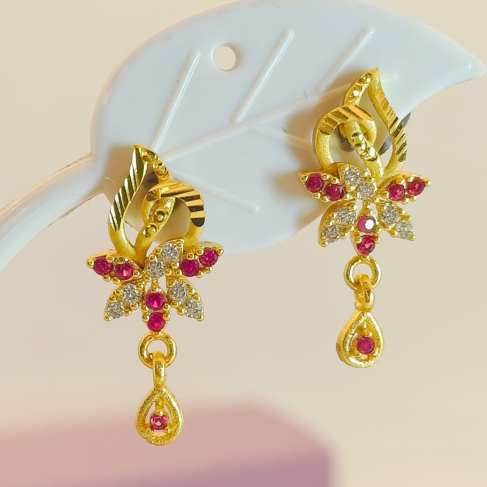 Gold-Plated Ruby Floral & Vine Drop Earrings