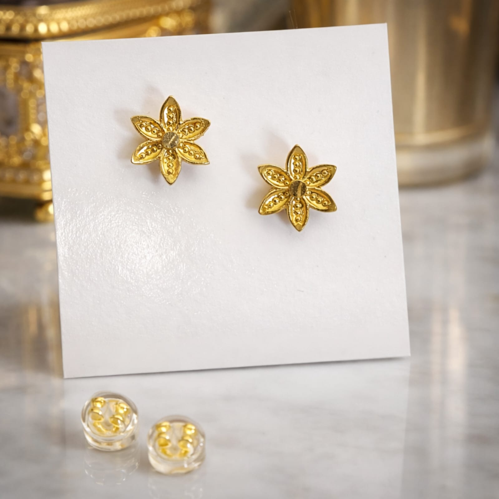 Golden Blossom Filigree Stud Earrings